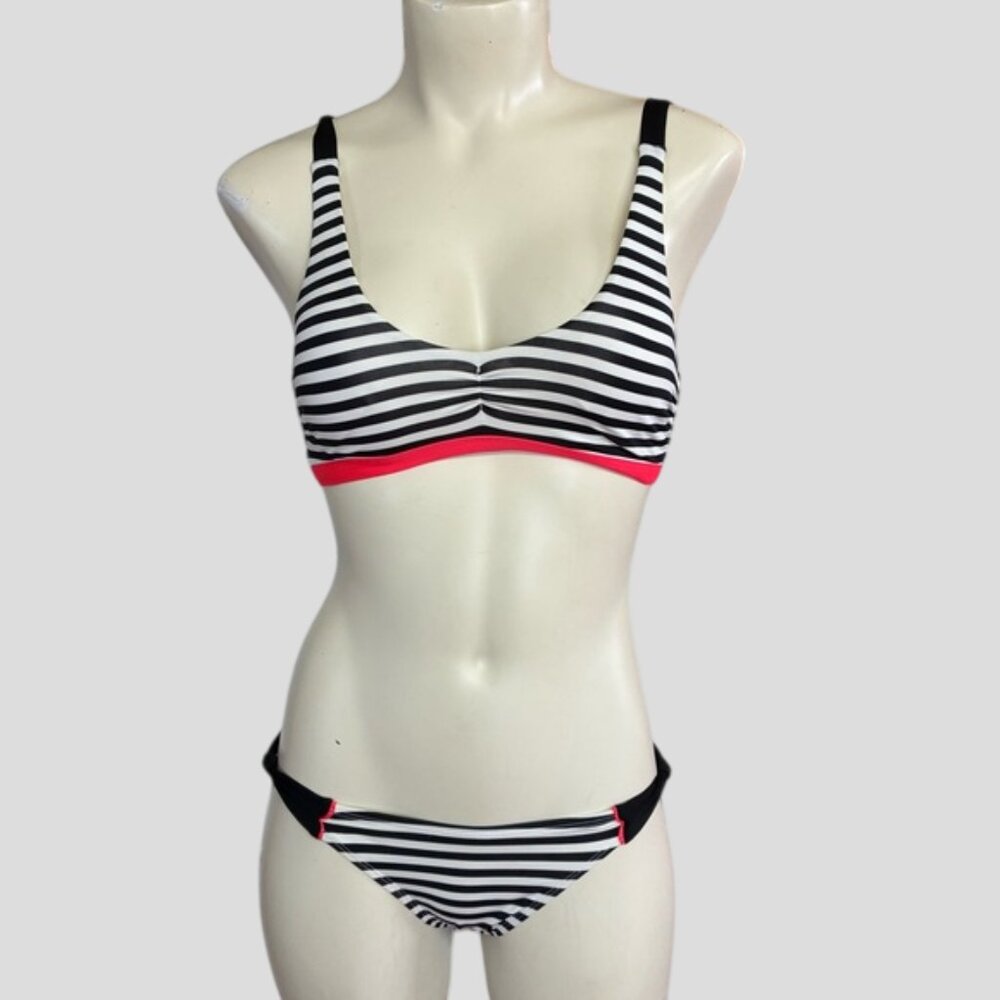 La Vie En Rose Aqua Black & White Stripe Bikini Size XS